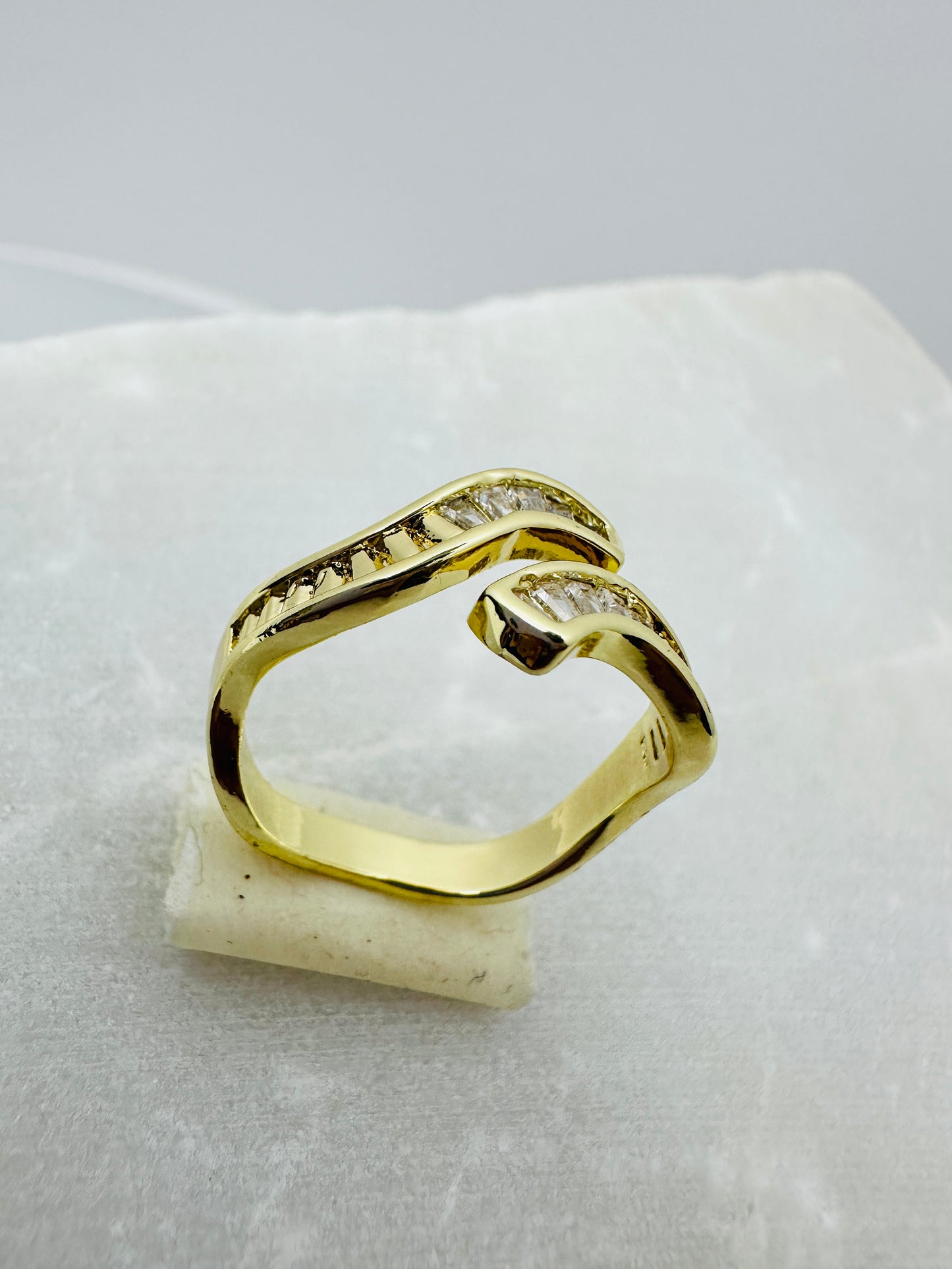Wave Design CZ Gold Ring