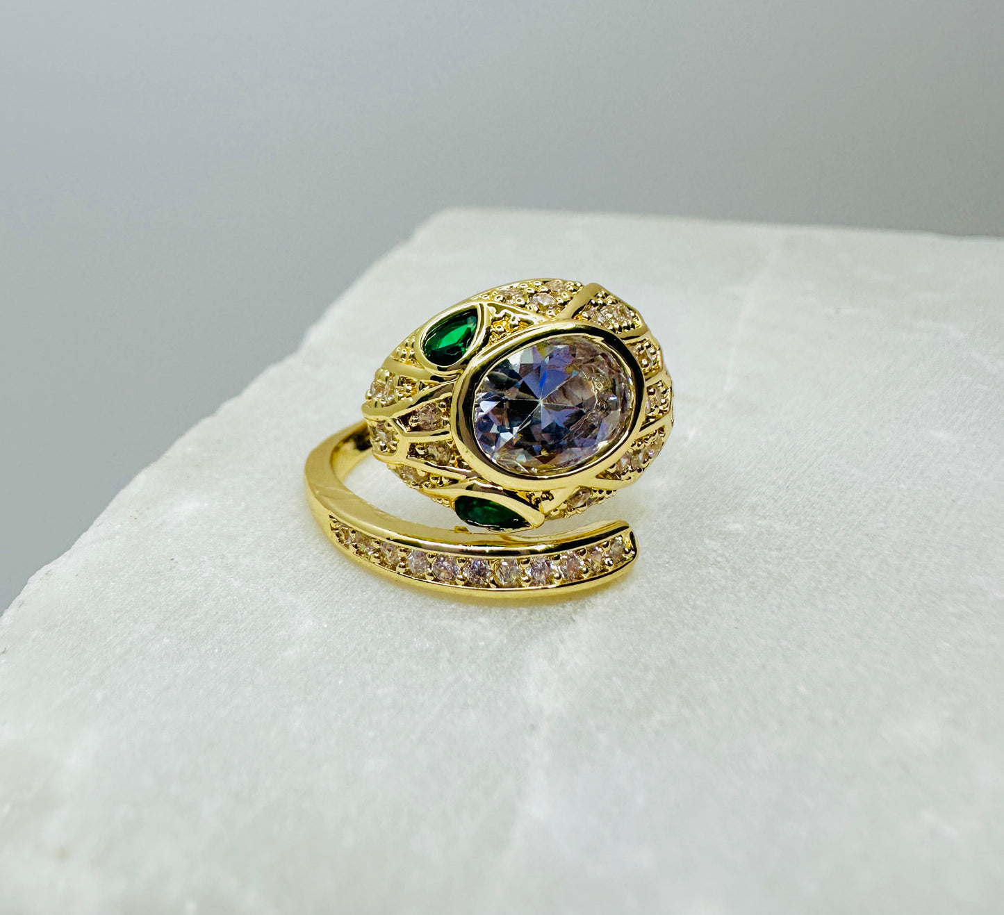 Emerald-Eyed Serpent Gold Ring