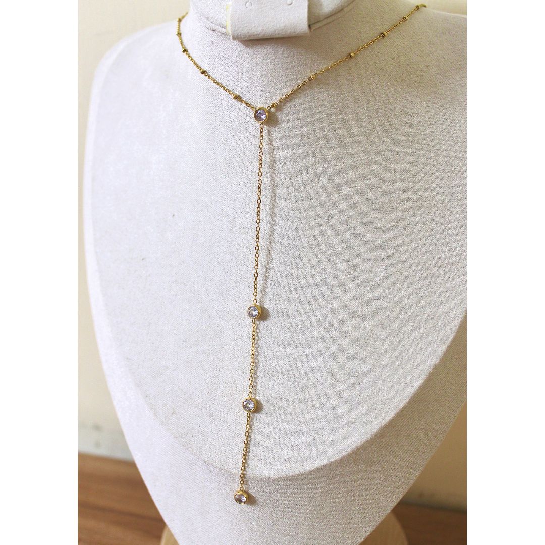 Drop Chain Necklace with Crystals