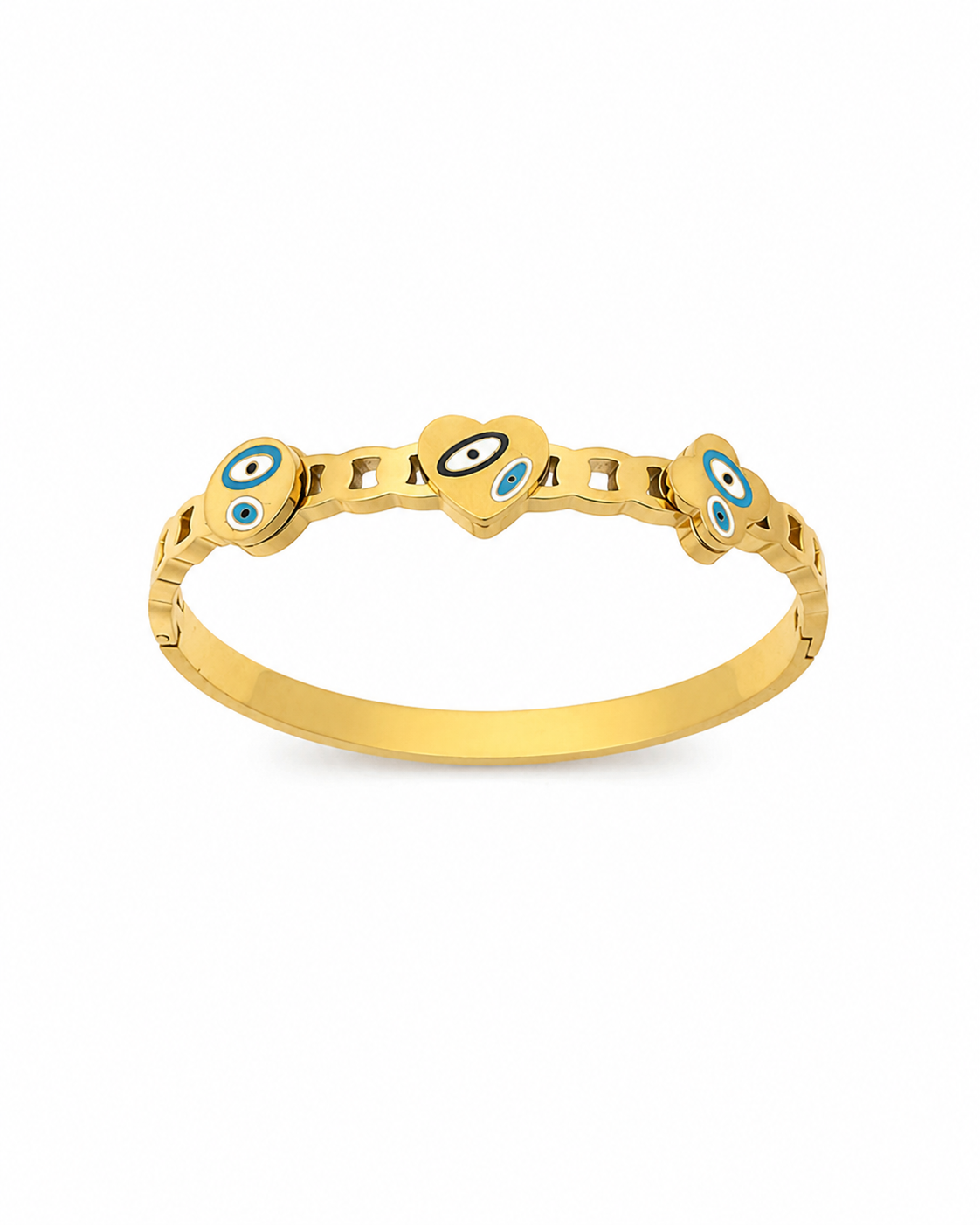Evil Eye Heart Gold Cuff