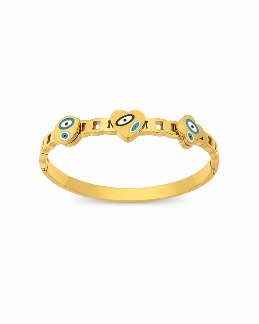 Evil Eye Heart Gold Cuff