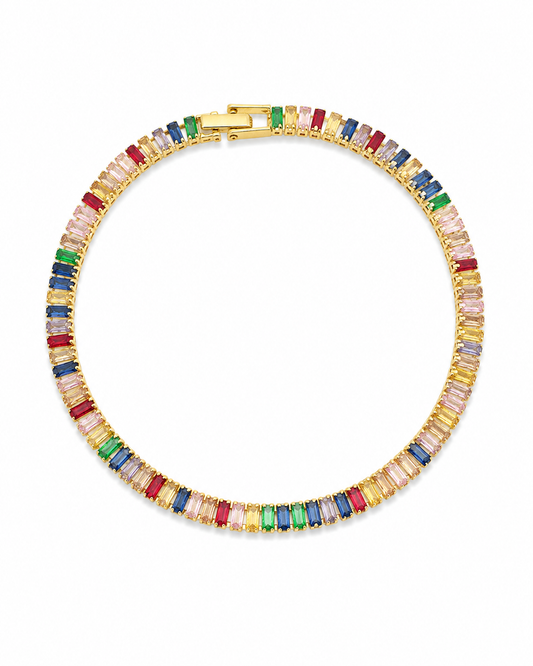 Rainbow Baguette Tennis Bracelet