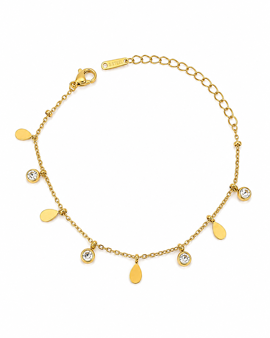 Gold Teardrop & Crystal Charm Bracelet