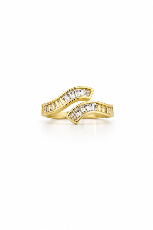 Wave Design CZ Gold Ring