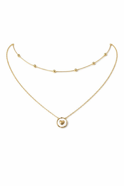 Golden Heart Medallion Layered Necklace