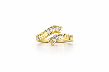 Wave Design CZ Gold Ring