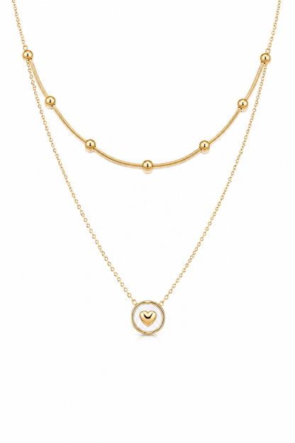 Golden Heart Medallion Layered Necklace