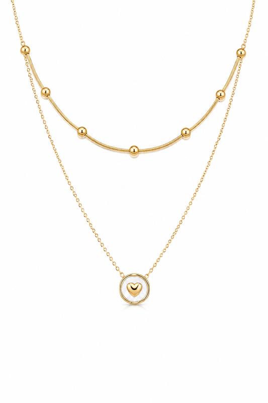 Golden Heart Medallion Layered Necklace