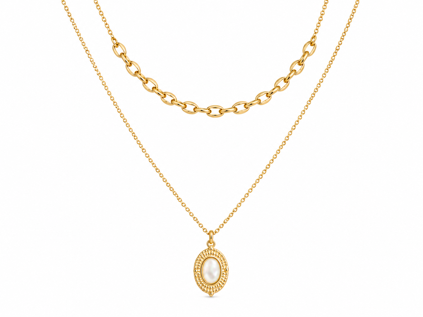 Oval Pendant Layered Necklace