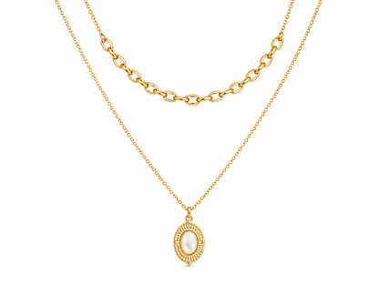 Oval Pendant Layered Necklace