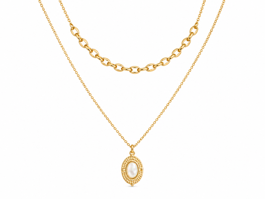 Oval Pendant Layered Necklace
