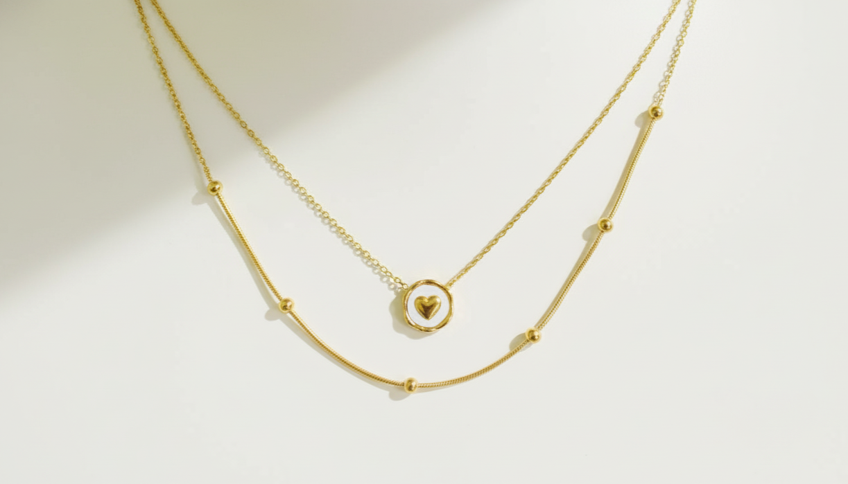 Golden Heart Medallion Layered Necklace