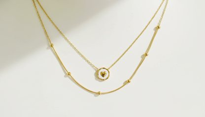 Golden Heart Medallion Layered Necklace