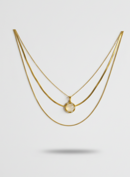 Round Pendant Three Layered Necklace