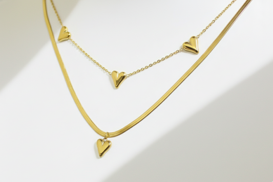 Golden Heart Charm Layered Necklace