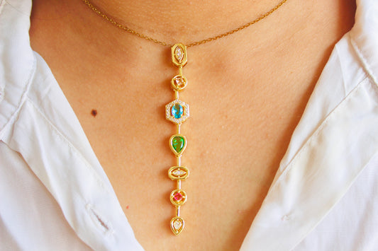 Multicolor Gemstone Drop Necklace