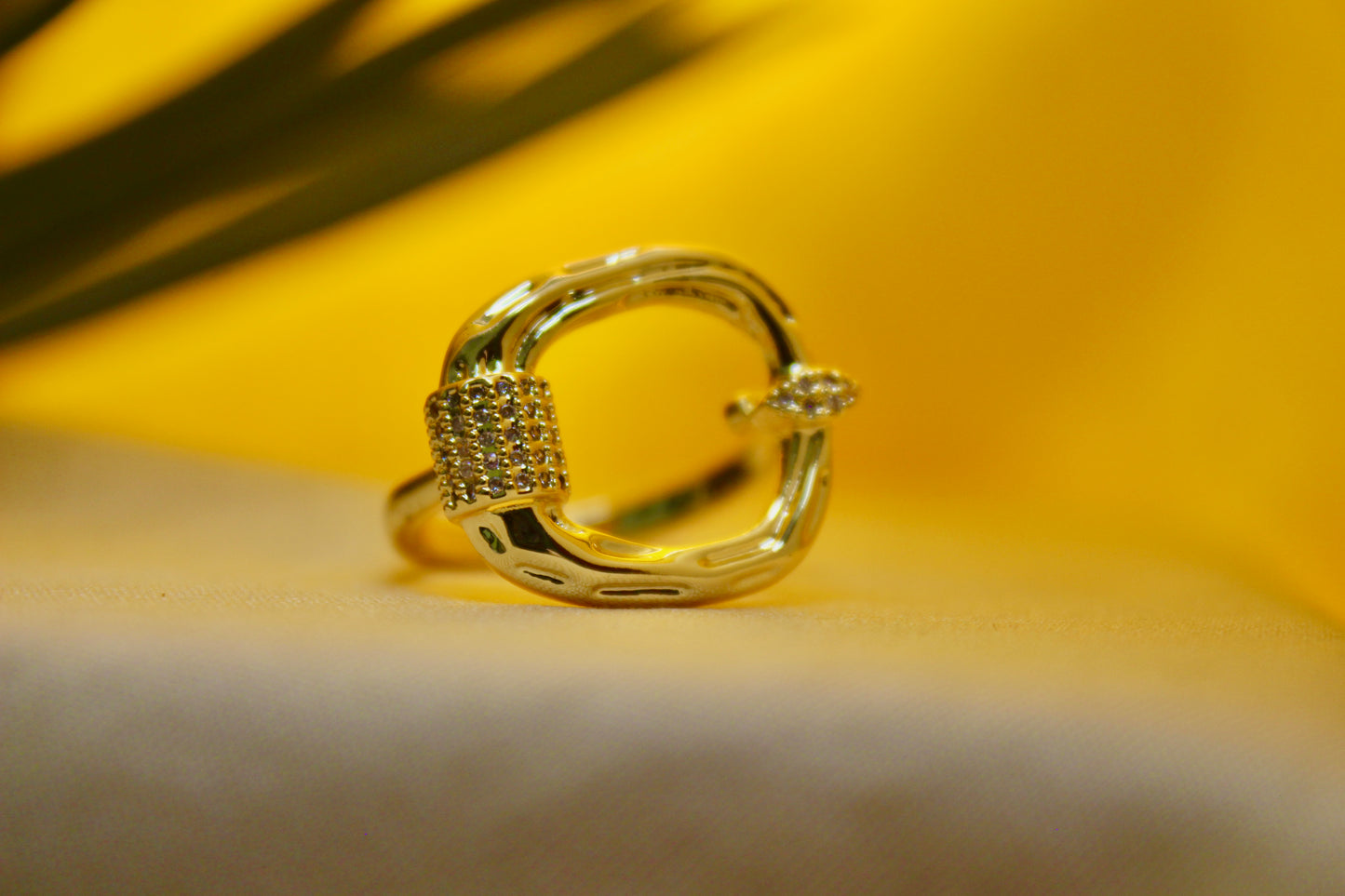 Golden Buckle CZ Ring
