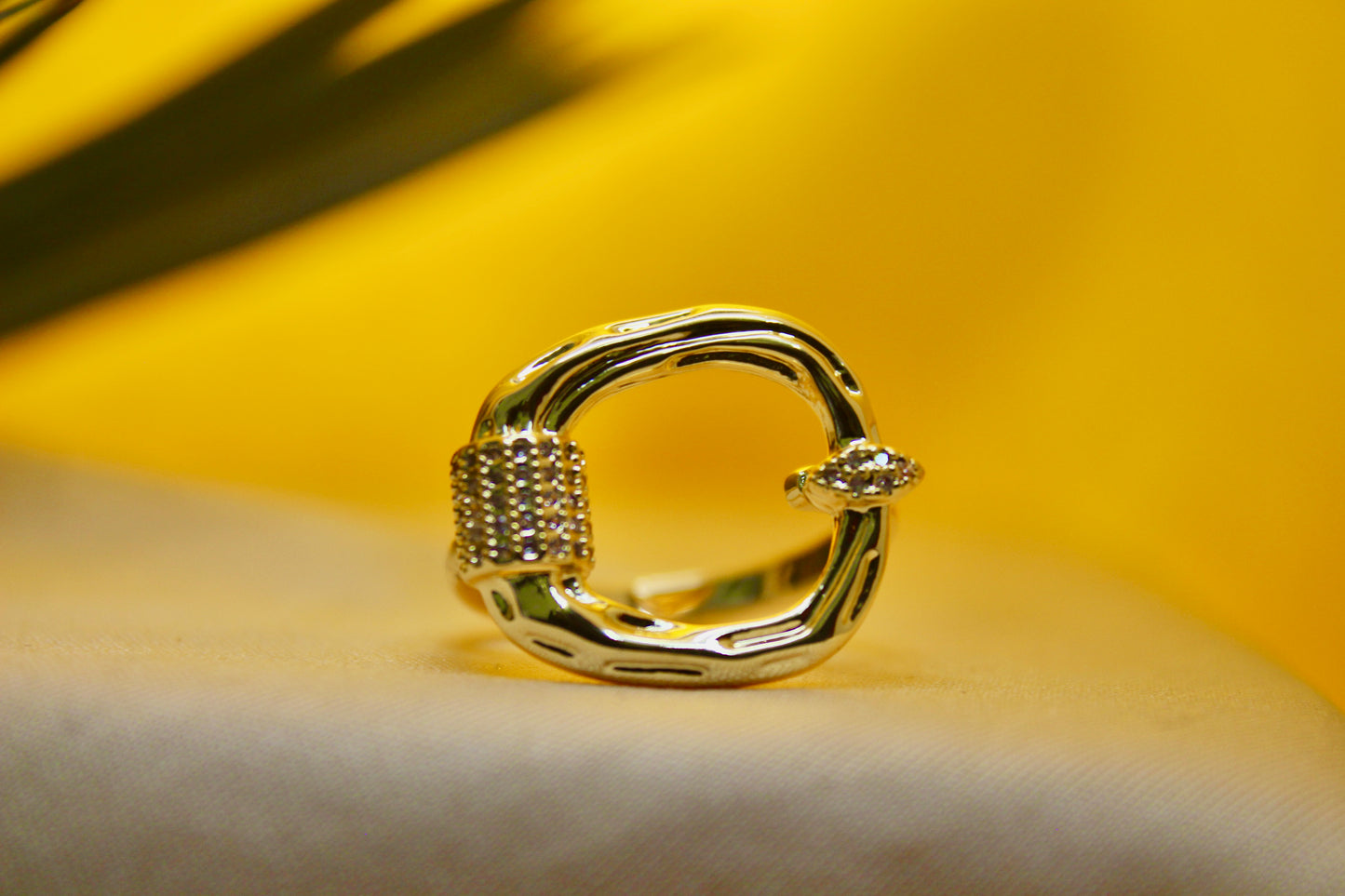 Golden Buckle CZ Ring