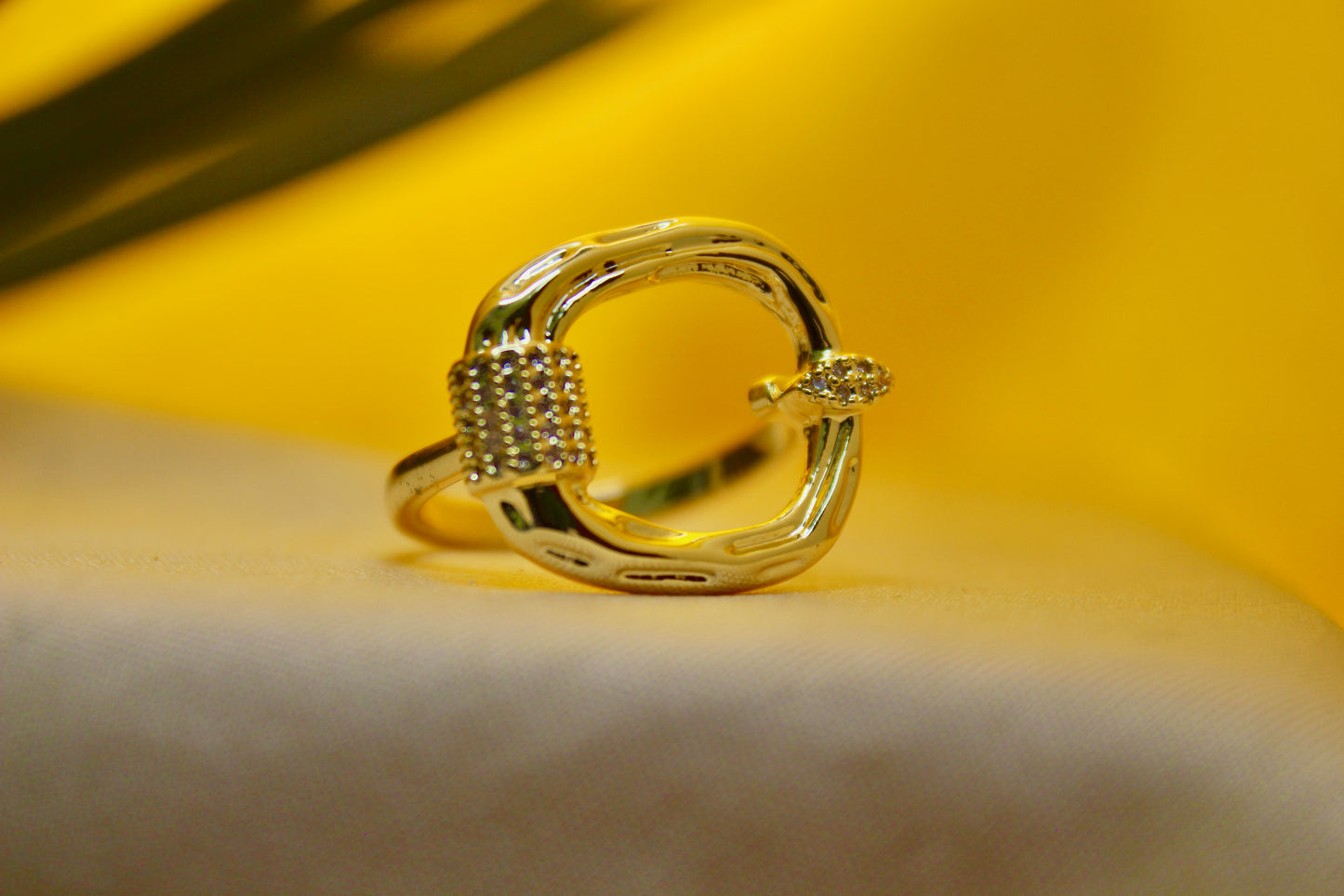 Golden Buckle CZ Ring