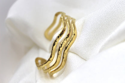 Triple Wave Textured Gold Bracelet