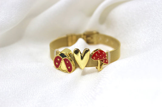Gold Mesh Ladybug Bracelet