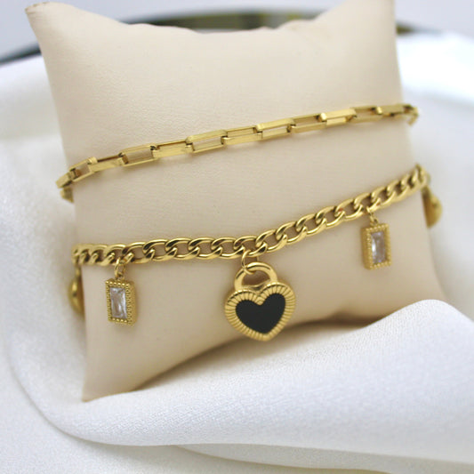 Gold Heart Layered Chain Bracelet