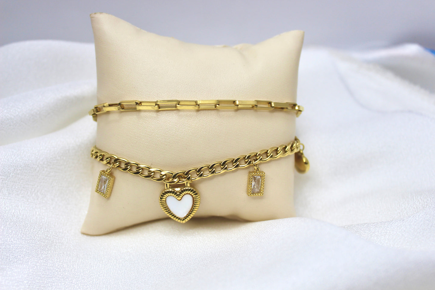 Gold Heart Layered Chain Bracelet