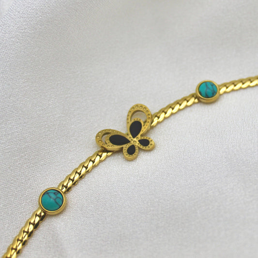Gold Butterfly & Turquoise Charm Bracelet