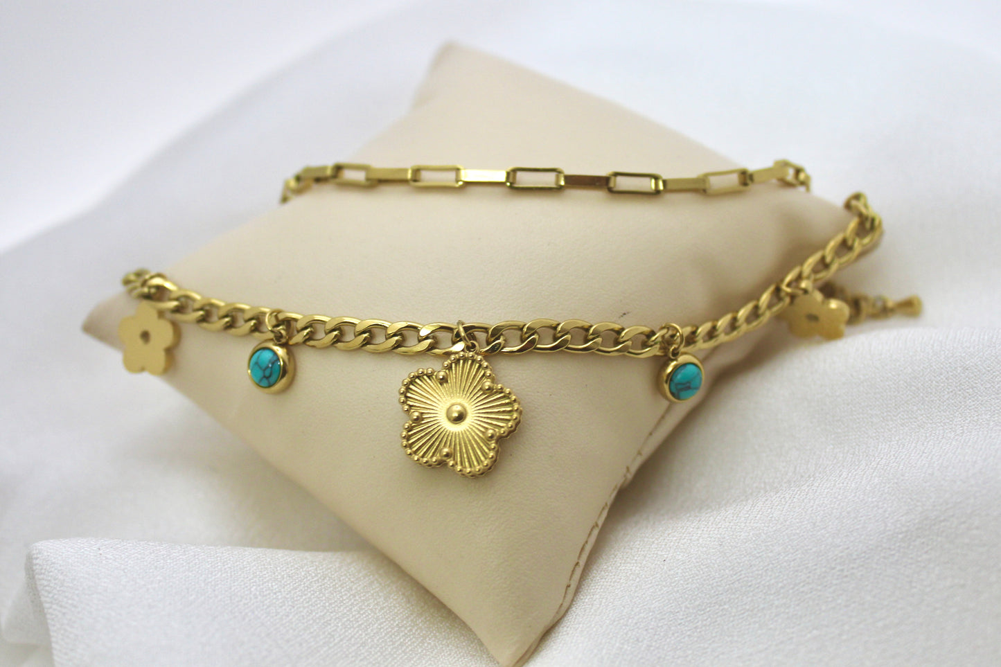 Floral and Turquoise Charm Bracelet