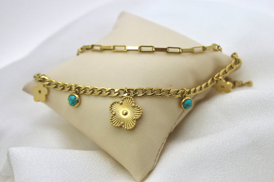 Floral and Turquoise Charm Bracelet