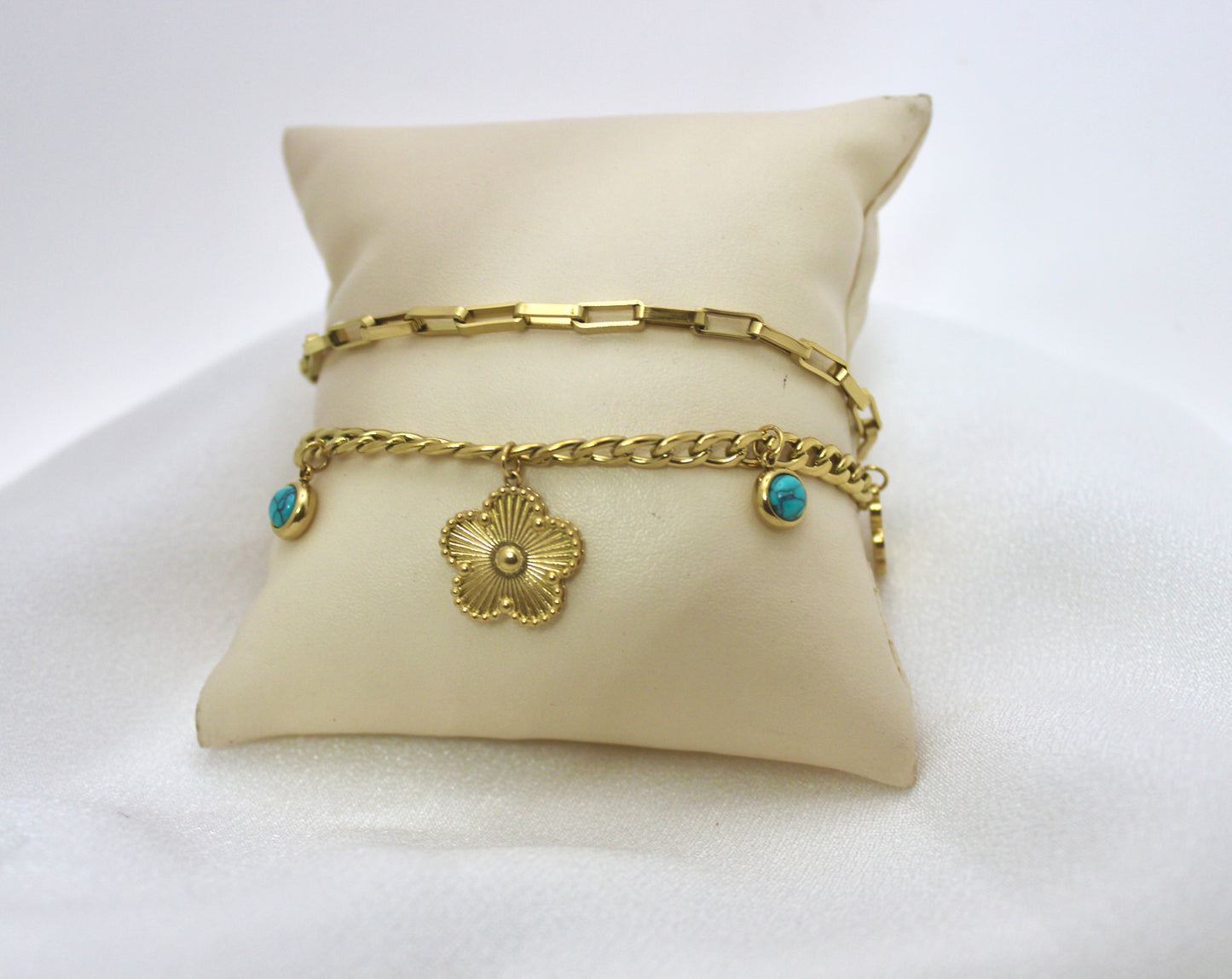 Floral and Turquoise Charm Bracelet
