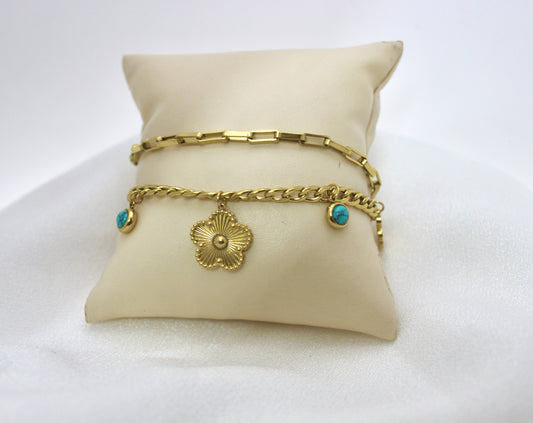 Floral and Turquoise Charm Bracelet