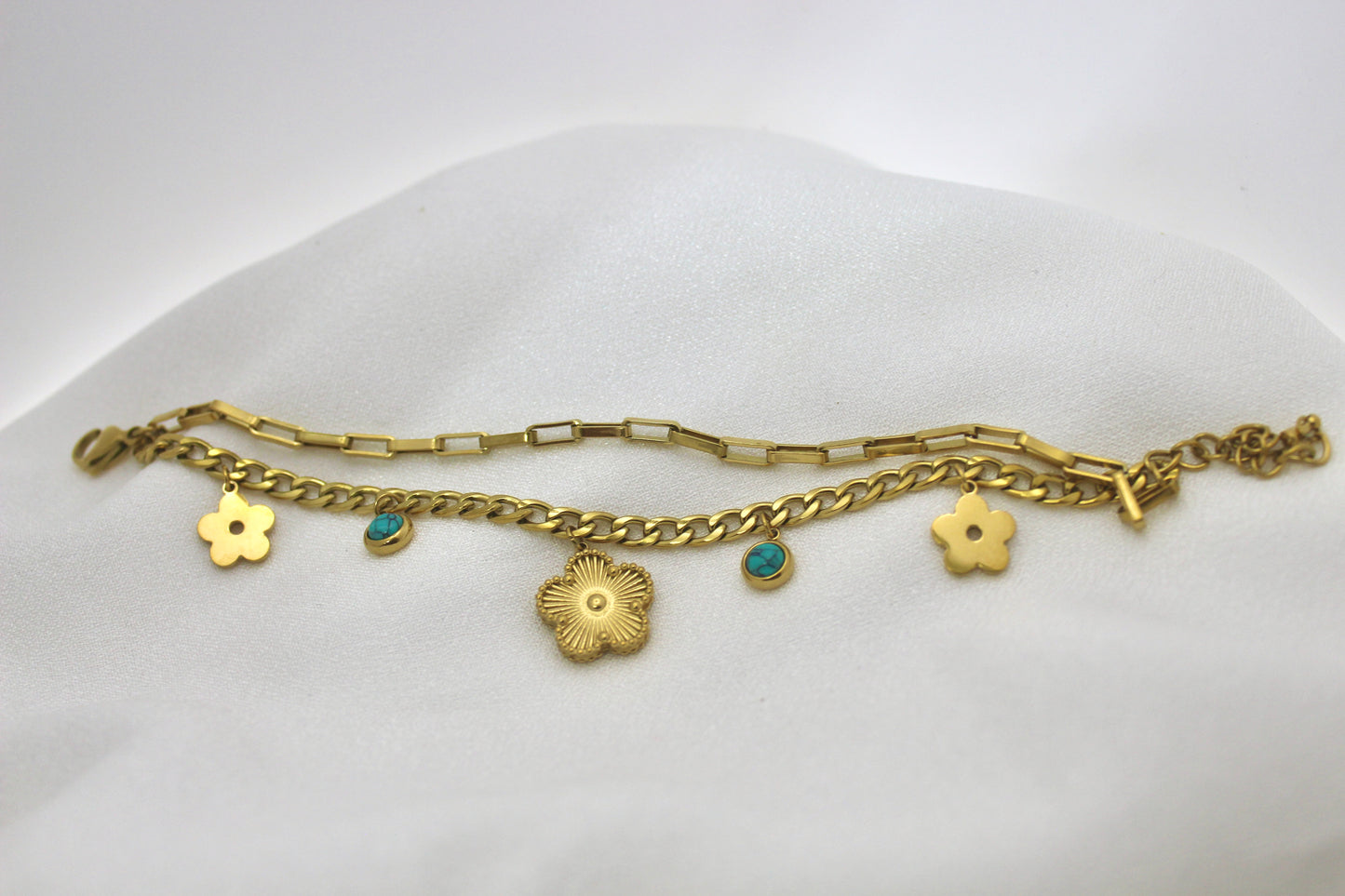 Floral and Turquoise Charm Bracelet