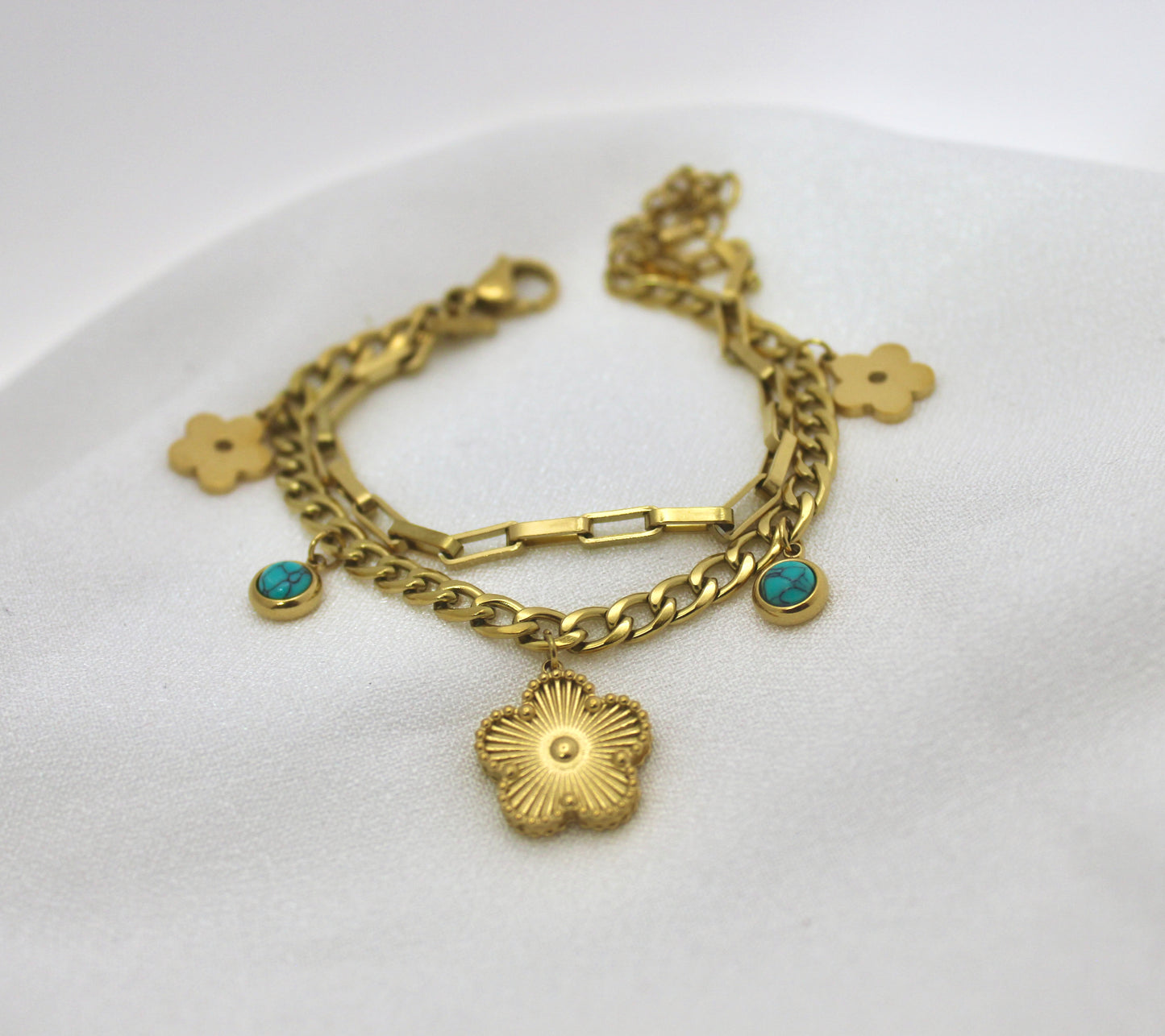 Floral and Turquoise Charm Bracelet