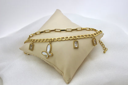 Golden Butterfly & Crystal Charm Bracelet