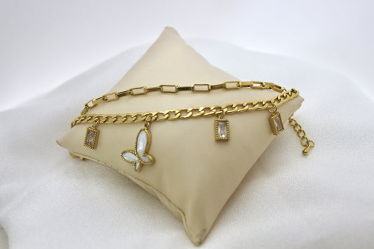 Golden Butterfly & Crystal Charm Bracelet