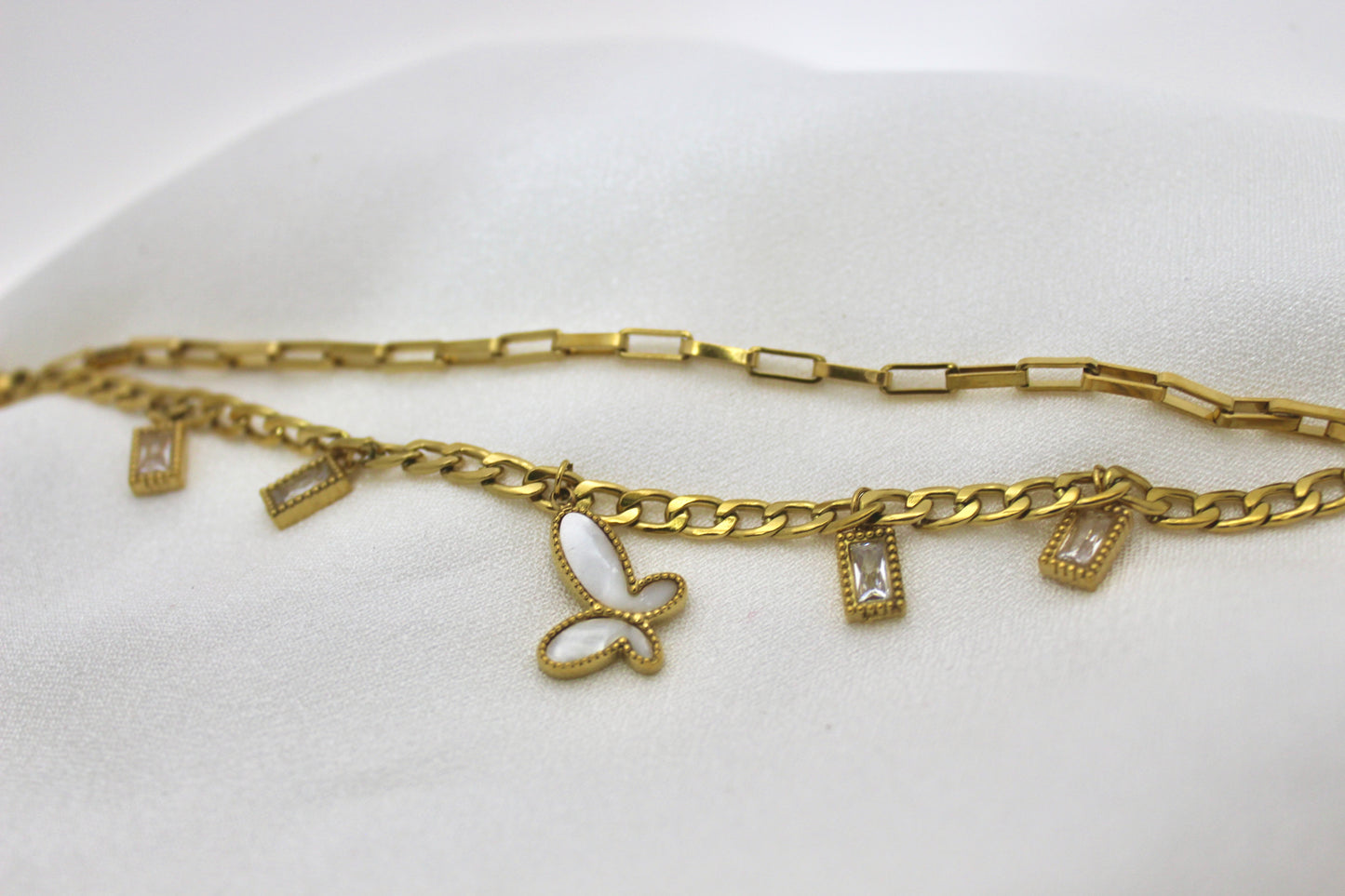Golden Butterfly & Crystal Charm Bracelet