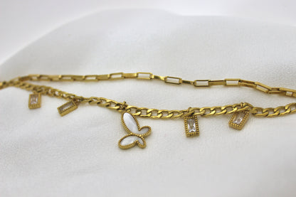 Golden Butterfly & Crystal Charm Bracelet