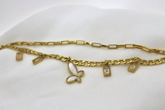 Golden Butterfly & Crystal Charm Bracelet