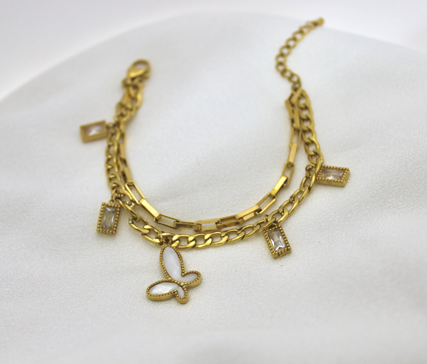 Golden Butterfly & Crystal Charm Bracelet