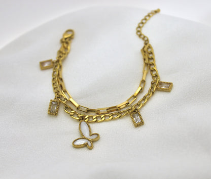 Golden Butterfly & Crystal Charm Bracelet