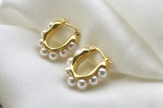 Golden Pearl Hoop Earrings