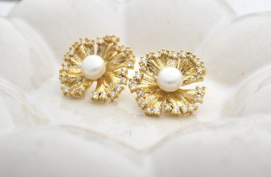 Golden Bloom Pearl Studs