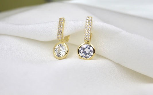 Round Solitaire Drop Earrings