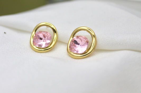 Pink Gem Oval Studs