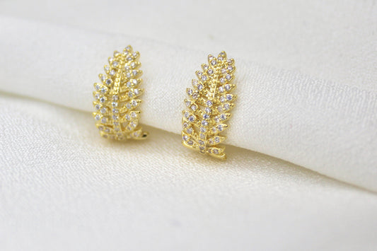 Sparkling Leaf Stud Earrings