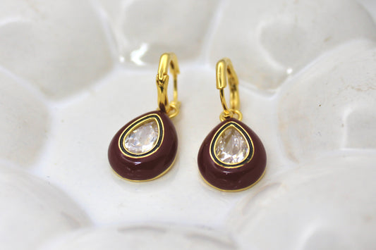 Mocha Teardrop Enamel Earrings
