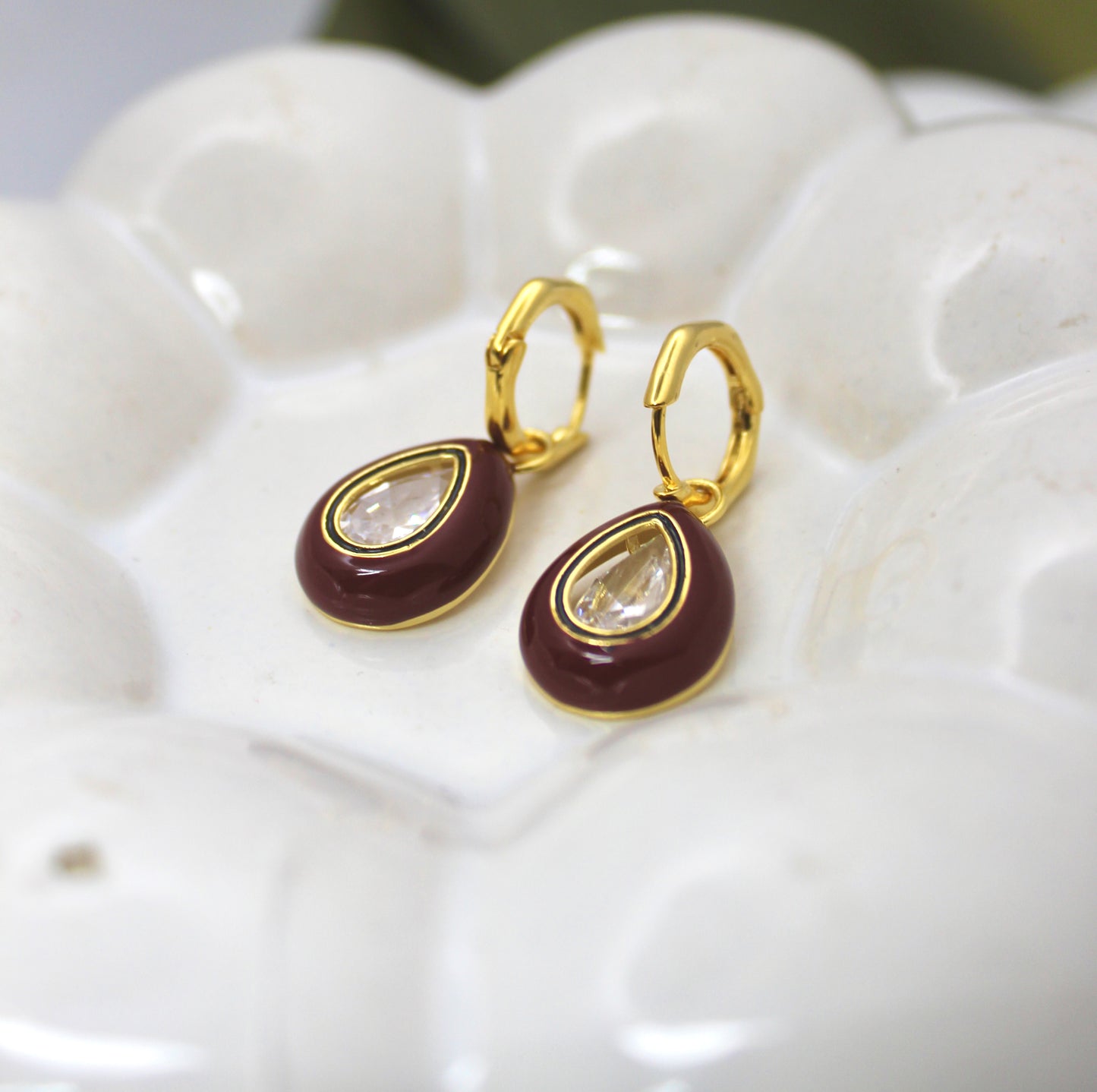 Mocha Teardrop Enamel Earrings