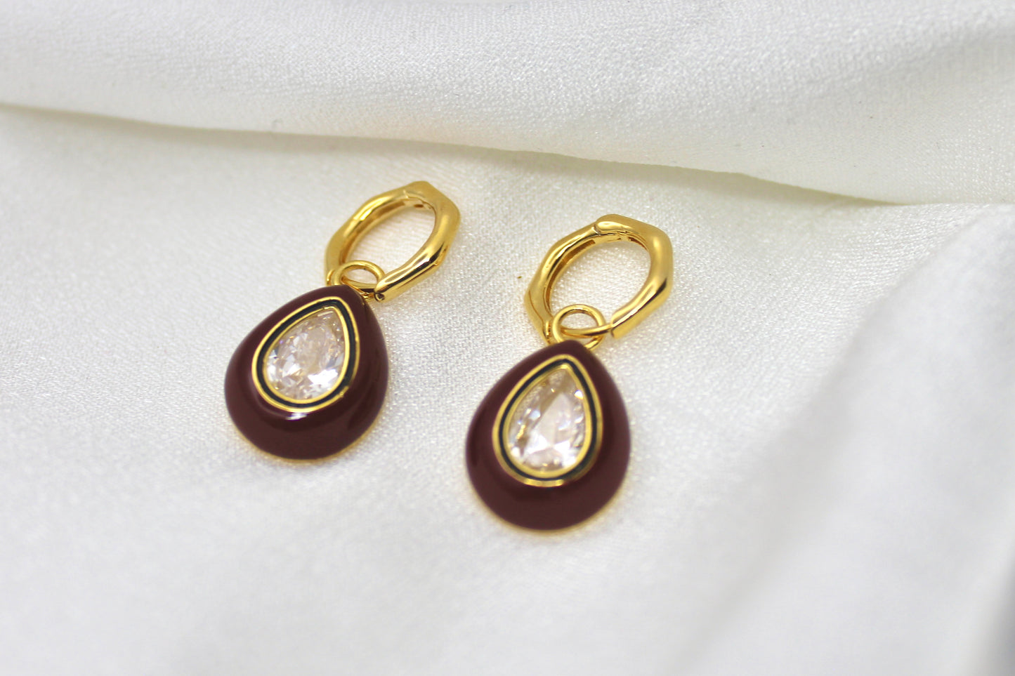 Mocha Teardrop Enamel Earrings