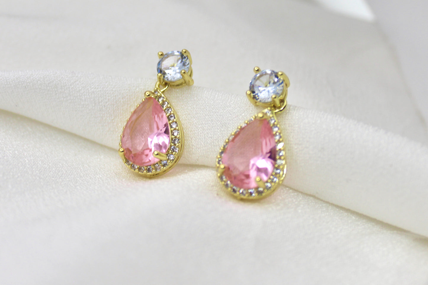 Pink Teardrop Crystal Studs